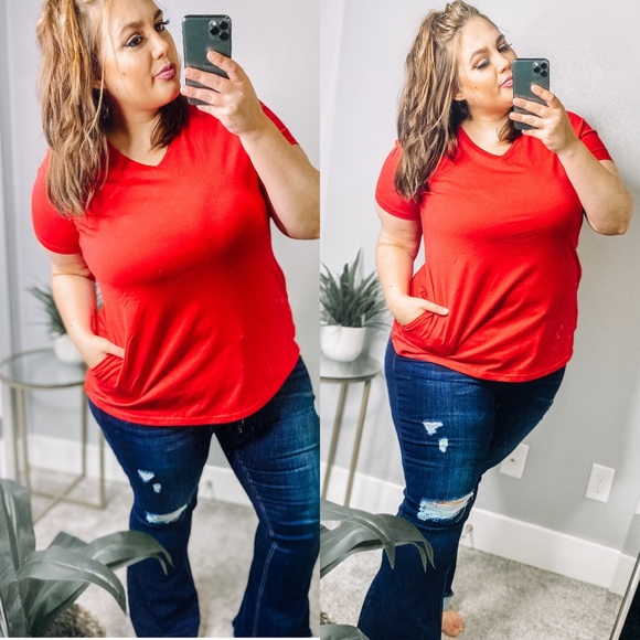 Solid Red Top with Pockets - Picture 1 of 3